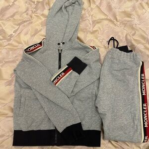 Moncler Gray Kids Matching Set with Black and Red Accents